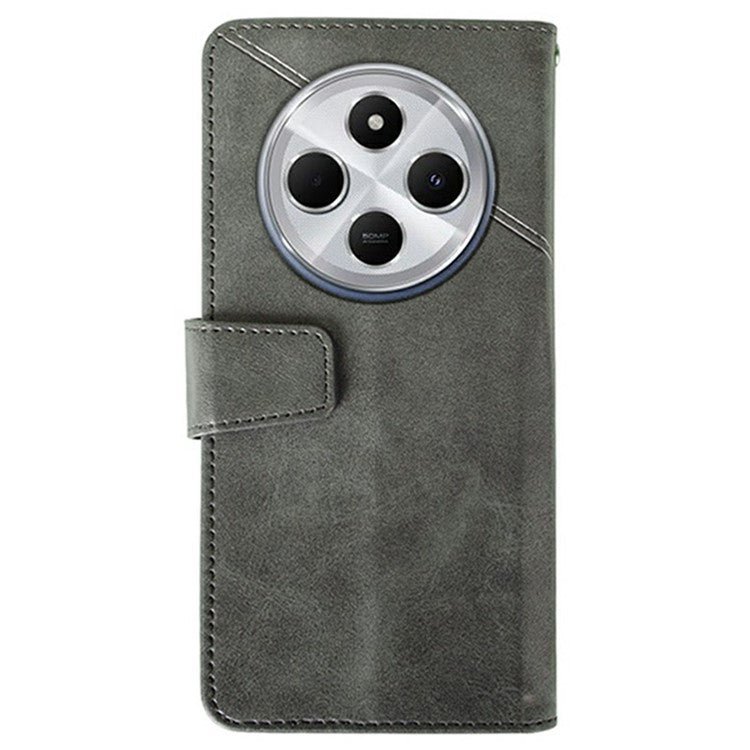 IDEWEI For Xiaomi Poco C75 4G / Redmi 14R 5G / 14C 4G Wallet Phone Case Calf Texture Stand Leather Cover - Grey