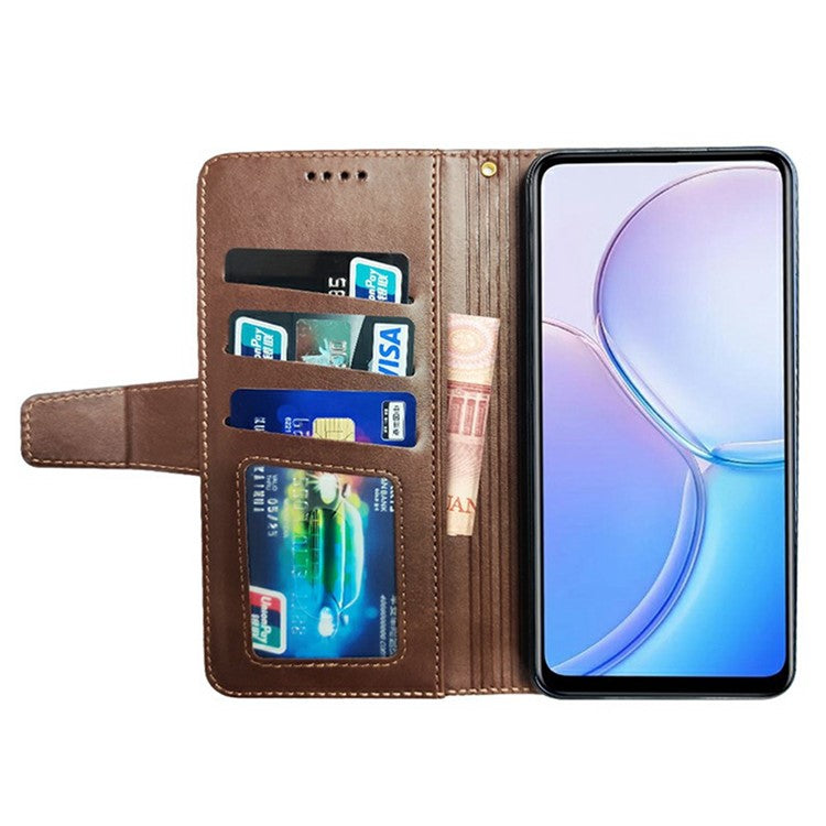 IDEWEI For Xiaomi Poco C75 4G / Redmi 14R 5G / 14C 4G Wallet Phone Case Calf Texture Stand Leather Cover - Brown