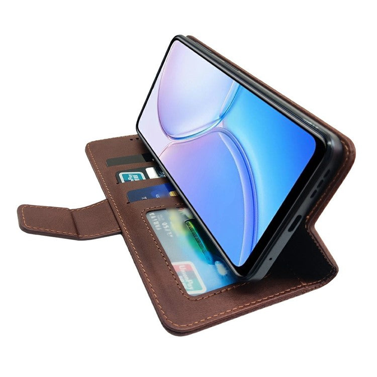 IDEWEI For Xiaomi Poco C75 4G / Redmi 14R 5G / 14C 4G Wallet Phone Case Calf Texture Stand Leather Cover - Brown