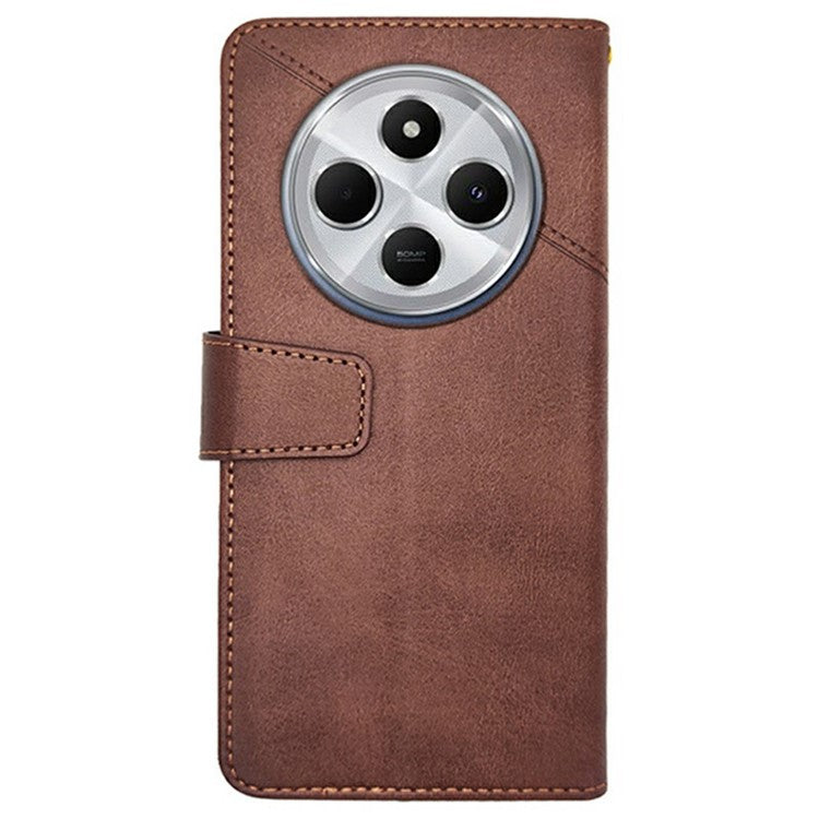 IDEWEI For Xiaomi Poco C75 4G / Redmi 14R 5G / 14C 4G Wallet Phone Case Calf Texture Stand Leather Cover - Brown