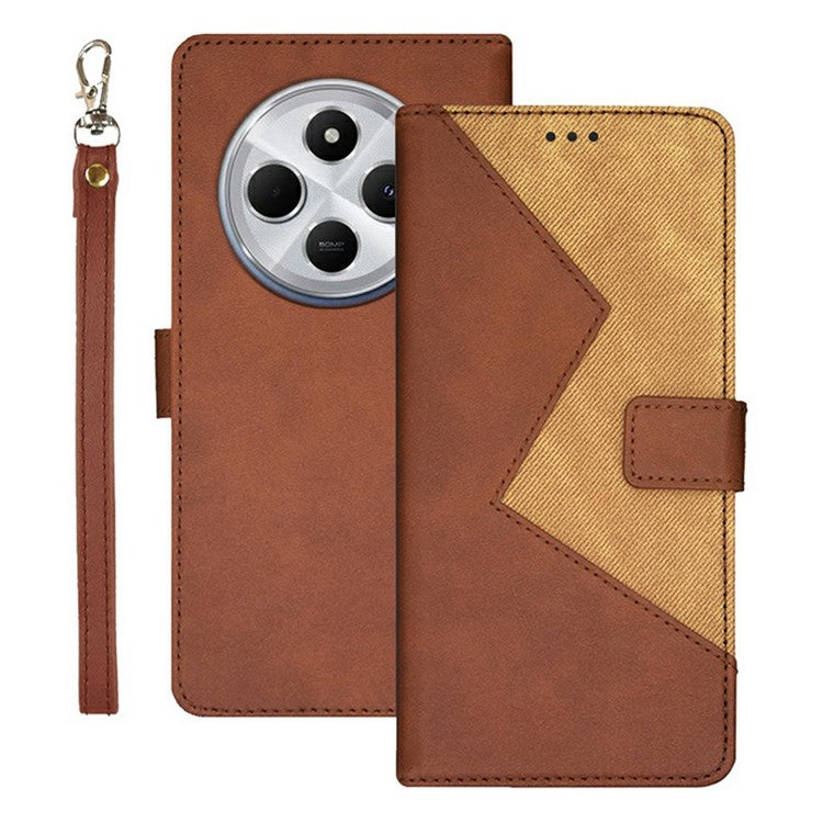 IDEWEI For Xiaomi Poco C75 4G / Redmi 14R 5G / 14C 4G Case Card Slots Splicing Color Leather Phone Cover - Brown