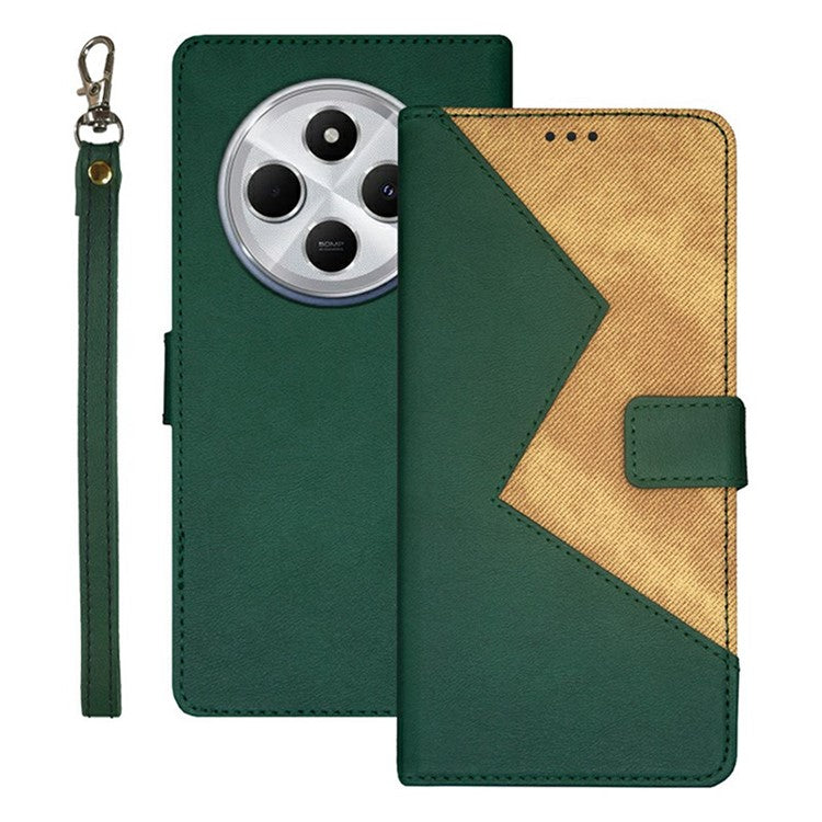 IDEWEI For Xiaomi Poco C75 4G / Redmi 14R 5G / 14C 4G Case Card Slots Splicing Color Leather Phone Cover - Green