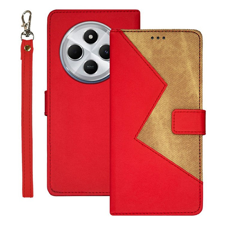 IDEWEI For Xiaomi Poco C75 4G / Redmi 14R 5G / 14C 4G Case Card Slots Splicing Color Leather Phone Cover - Red