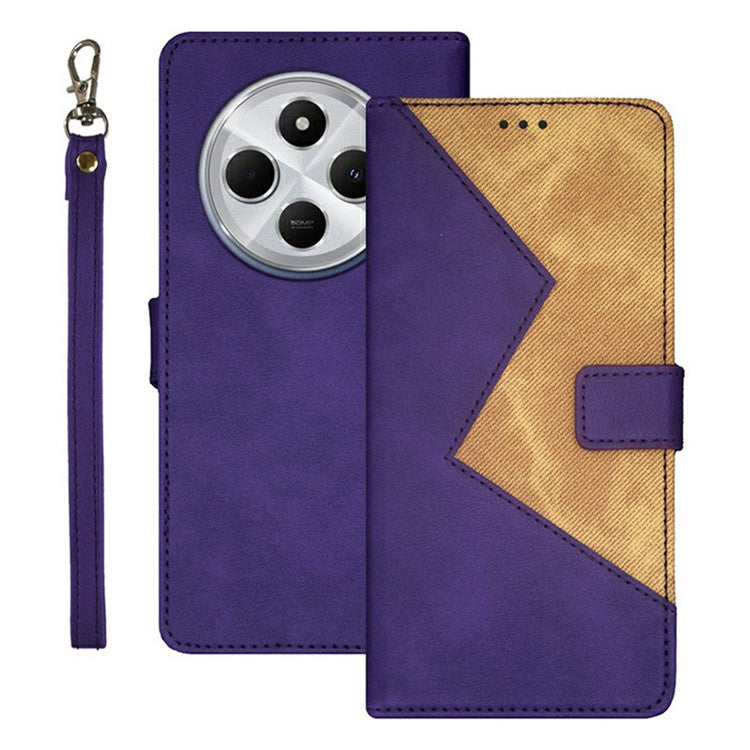 IDEWEI For Xiaomi Poco C75 4G / Redmi 14R 5G / 14C 4G Case Card Slots Splicing Color Leather Phone Cover - Purple