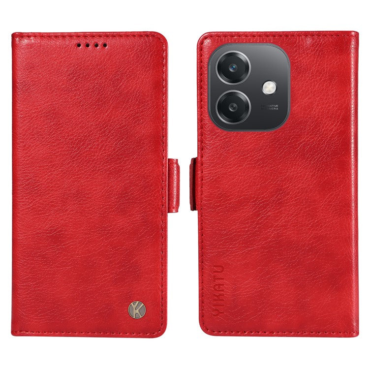 YIKATU YK-007 For Oppo A3x 4G / 5G (India) / A3 4G / 5G / A60 5G / A40 4G / A40M 4G Case Side Buckle PU Leather Phone Cover Litchi Texture - Red