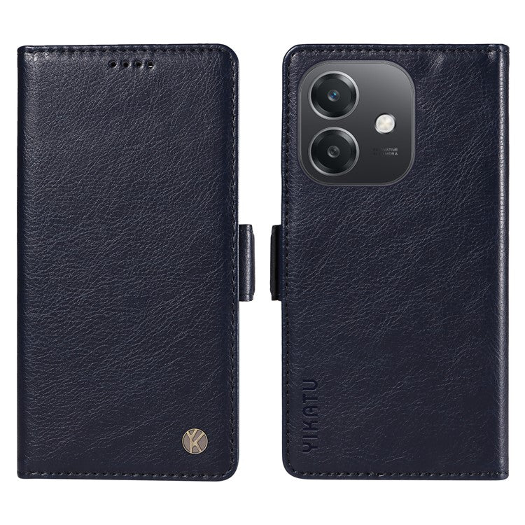 YIKATU YK-007 For Oppo A3x 4G / 5G (India) / A3 4G / 5G / A60 5G / A40 4G / A40M 4G Case Side Buckle PU Leather Phone Cover Litchi Texture - Navy Blue