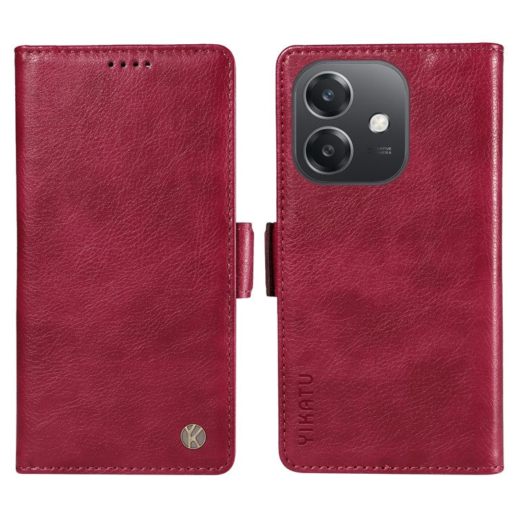 YIKATU YK-007 For Oppo A3x 4G / 5G (India) / A3 4G / 5G / A60 5G / A40 4G / A40M 4G Case Side Buckle PU Leather Phone Cover Litchi Texture - Wine Red