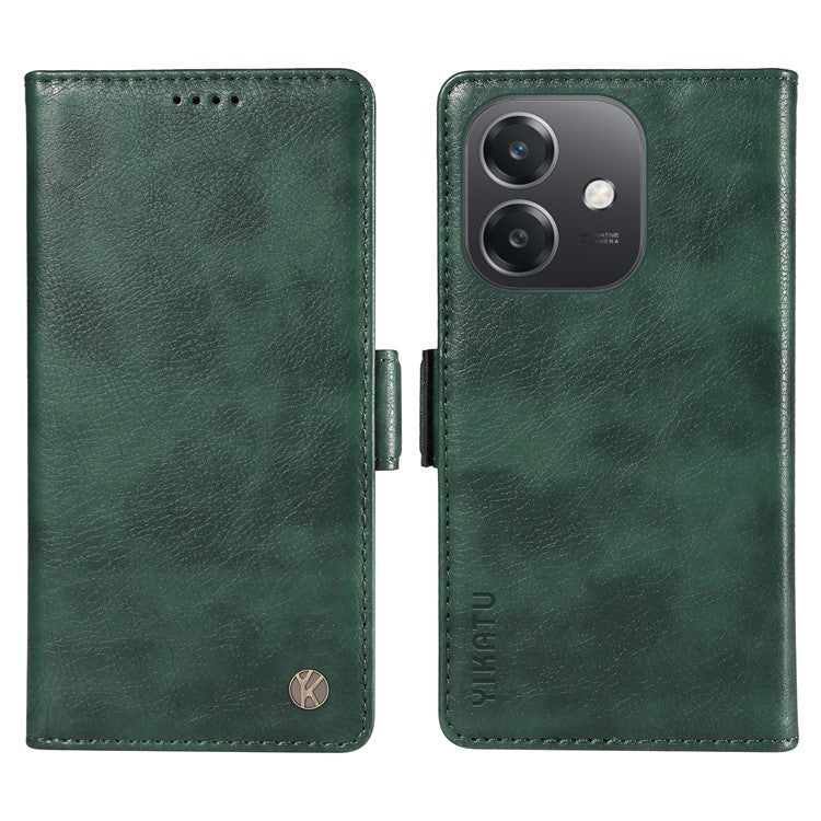 YIKATU YK-007 For Oppo A3x 4G / 5G (India) / A3 4G / 5G / A60 5G / A40 4G / A40M 4G Case Side Buckle PU Leather Phone Cover Litchi Texture - Green