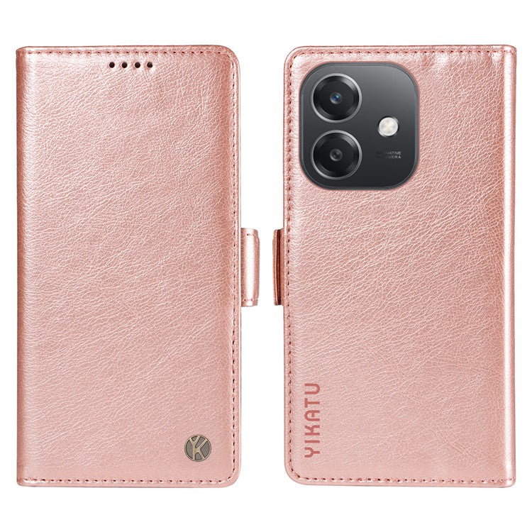 YIKATU YK-007 For Oppo A3x 4G / 5G (India) / A3 4G / 5G / A60 5G / A40 4G / A40M 4G Case Side Buckle PU Leather Phone Cover Litchi Texture - Rose Gold