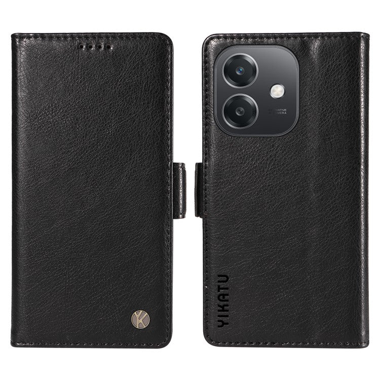 YIKATU YK-007 For Oppo A3x 4G / 5G (India) / A3 4G / 5G / A60 5G / A40 4G / A40M 4G Case Side Buckle PU Leather Phone Cover Litchi Texture - Black