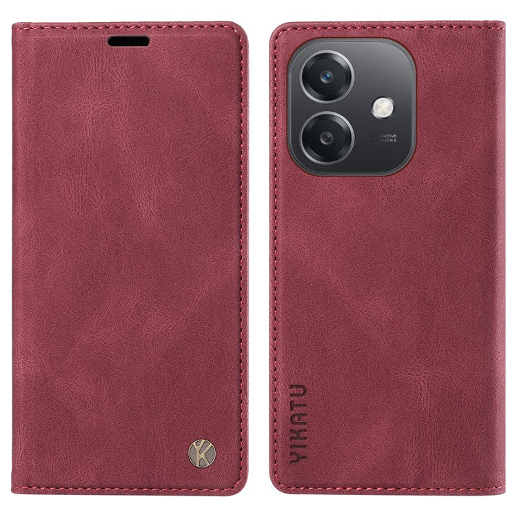 YIKATU YK-004 For Oppo A3x 4G / 5G (India) / A3 4G / 5G / A60 5G / A40 4G / A40M 4G Case Leather Skin-Touch Phone Cover Magnetic Auto-Absorbed - Wine Red