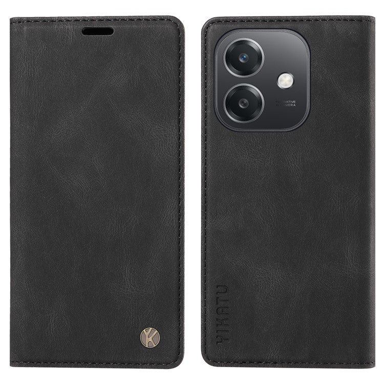 YIKATU YK-004 For Oppo A3x 4G / 5G (India) / A3 4G / 5G / A60 5G / A40 4G / A40M 4G Case Leather Skin-Touch Phone Cover Magnetic Auto-Absorbed - Black