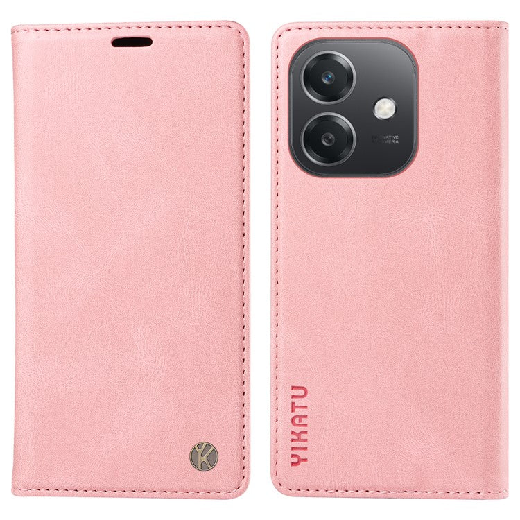 YIKATU YK-004 For Oppo A3x 4G / 5G (India) / A3 4G / 5G / A60 5G / A40 4G / A40M 4G Case Leather Skin-Touch Phone Cover Magnetic Auto-Absorbed - Pink