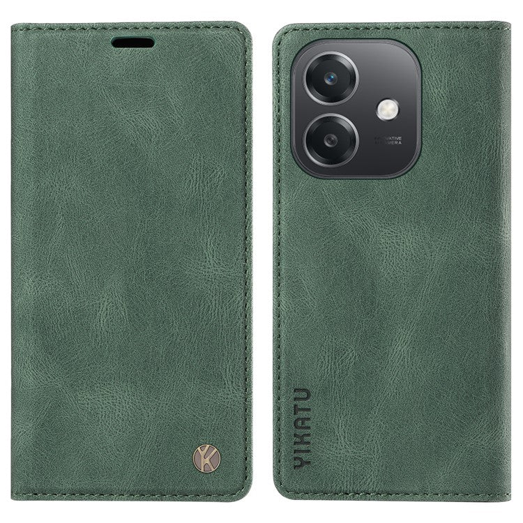 YIKATU YK-004 For Oppo A3x 4G / 5G (India) / A3 4G / 5G / A60 5G / A40 4G / A40M 4G Case Leather Skin-Touch Phone Cover Magnetic Auto-Absorbed - Green