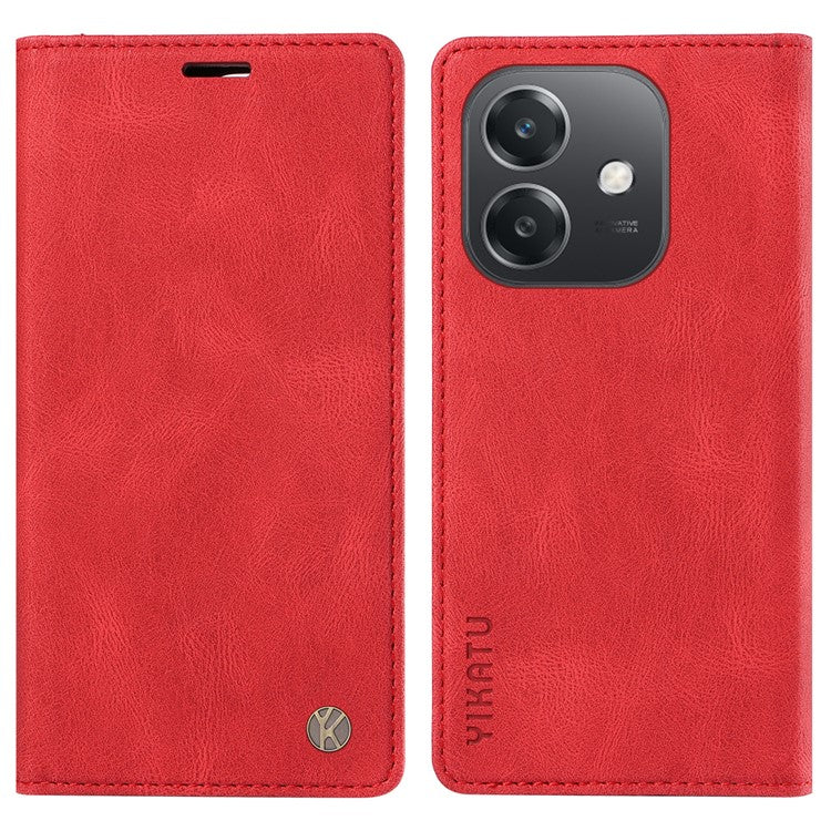 YIKATU YK-004 For Oppo A3x 4G / 5G (India) / A3 4G / 5G / A60 5G / A40 4G / A40M 4G Case Leather Skin-Touch Phone Cover Magnetic Auto-Absorbed - Red