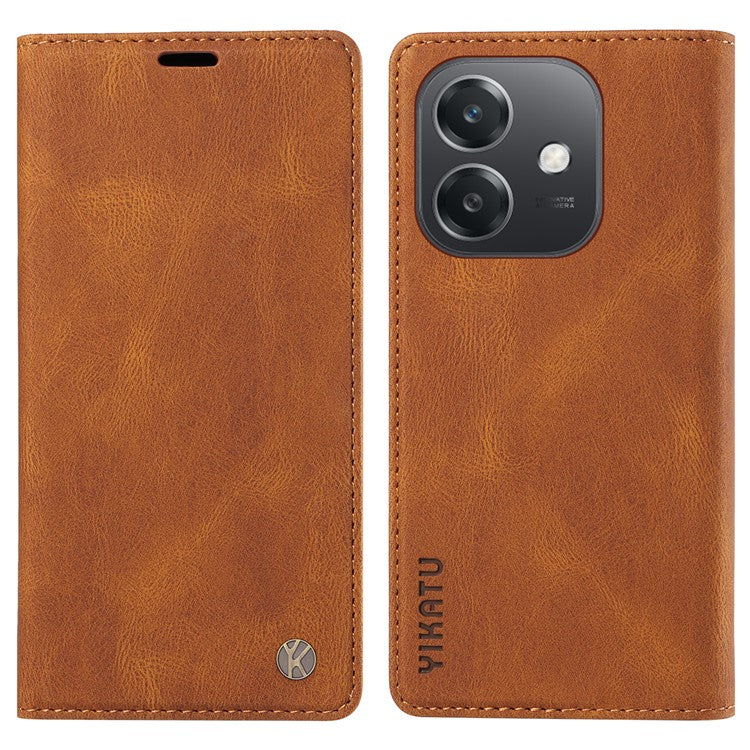 YIKATU YK-004 For Oppo A3x 4G / 5G (India) / A3 4G / 5G / A60 5G / A40 4G / A40M 4G Case Leather Skin-Touch Phone Cover Magnetic Auto-Absorbed - Brown