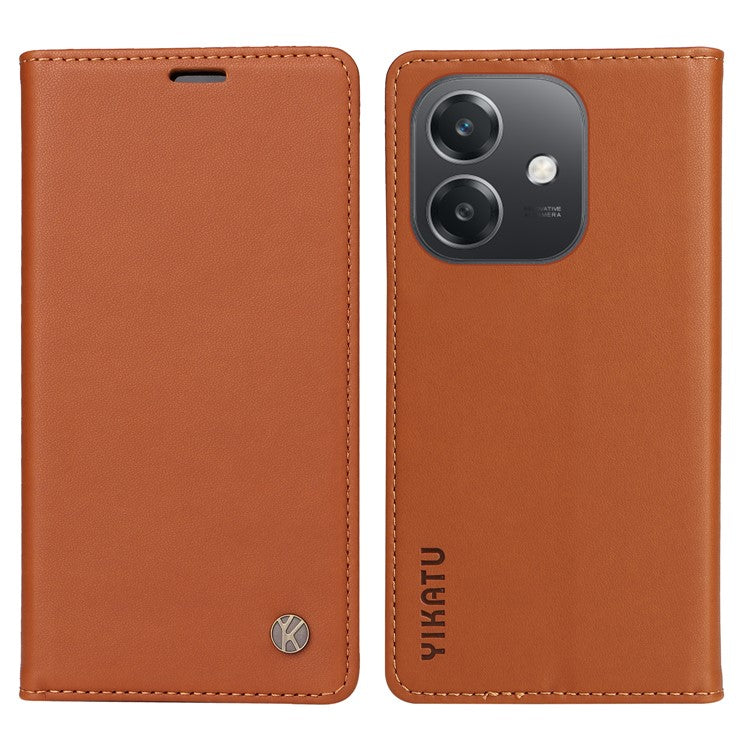 YIKATU YK-001 For Oppo A3x 4G / 5G (India) / A3 4G / 5G / A60 5G / A40 4G / A40M 4G Case Stand Leather Phone Cover Strong Magnetic Closure - Brown