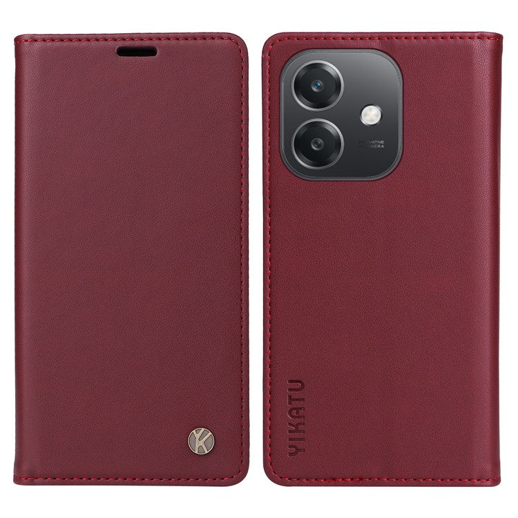 YIKATU YK-001 For Oppo A3x 4G / 5G (India) / A3 4G / 5G / A60 5G / A40 4G / A40M 4G Case Stand Leather Phone Cover Strong Magnetic Closure - Wine Red