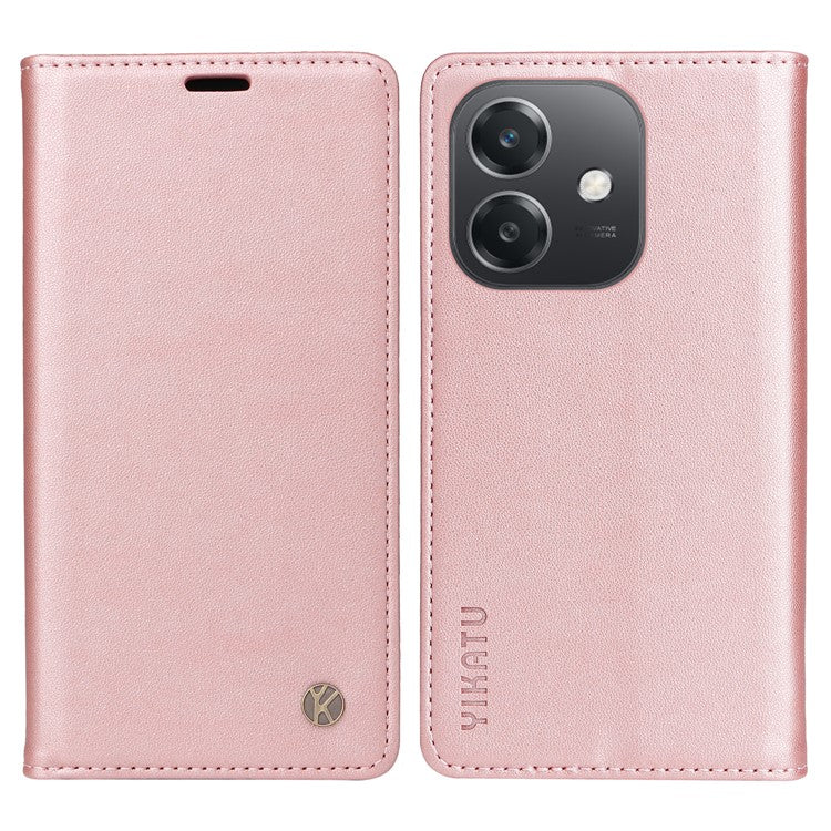 YIKATU YK-001 For Oppo A3x 4G / 5G (India) / A3 4G / 5G / A60 5G / A40 4G / A40M 4G Case Stand Leather Phone Cover Strong Magnetic Closure - Rose Gold