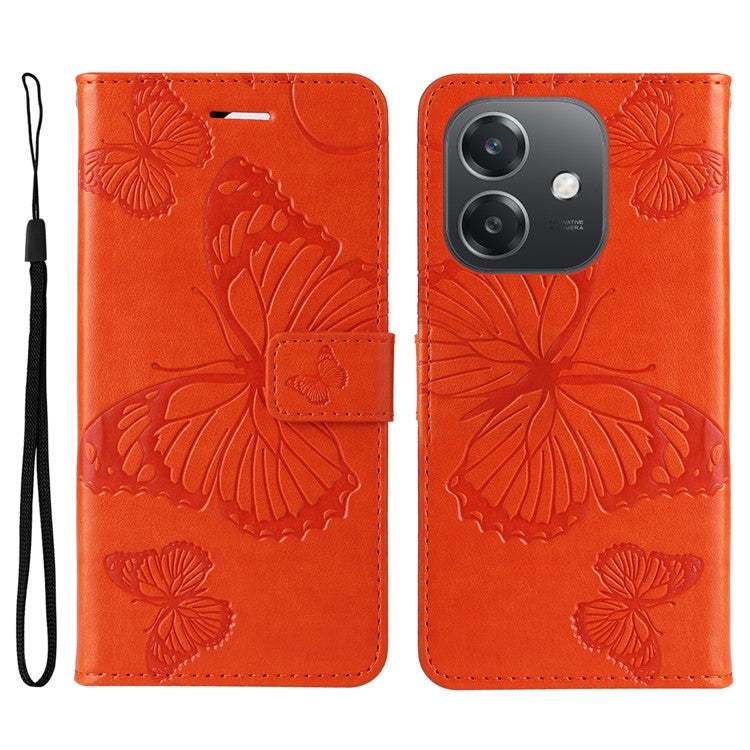 KT Imprinting Flower Series-2 For Oppo A3x 4G / 5G (India) / A3 4G / 5G / A60 5G / A40 4G / A40M 4G Case Butterfly Leather Phone Cover - Orange