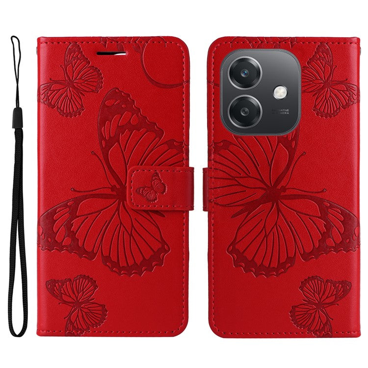 KT Imprinting Flower Series-2 For Oppo A3x 4G / 5G (India) / A3 4G / 5G / A60 5G / A40 4G / A40M 4G Case Butterfly Leather Phone Cover - Red