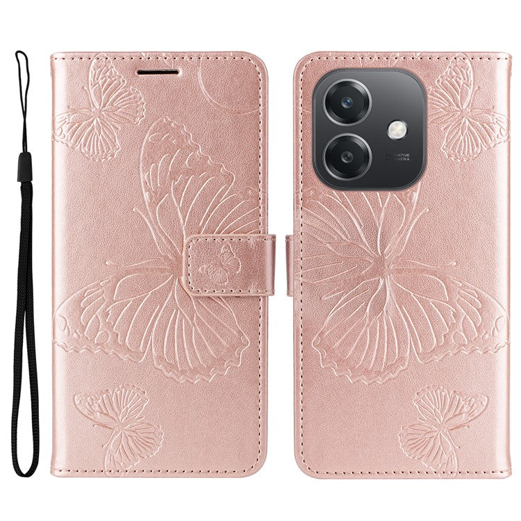 KT Imprinting Flower Series-2 For Oppo A3x 4G / 5G (India) / A3 4G / 5G / A60 5G / A40 4G / A40M 4G Case Butterfly Leather Phone Cover - Rose Gold