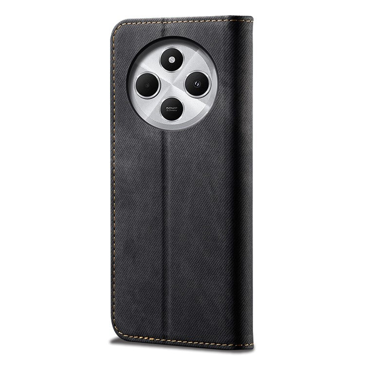 For Xiaomi Poco C75 4G / Redmi 14R 5G / 14C 4G Case Jeans Cloth Texture Anti-Scratch Leather Stand Phone Cover - Black