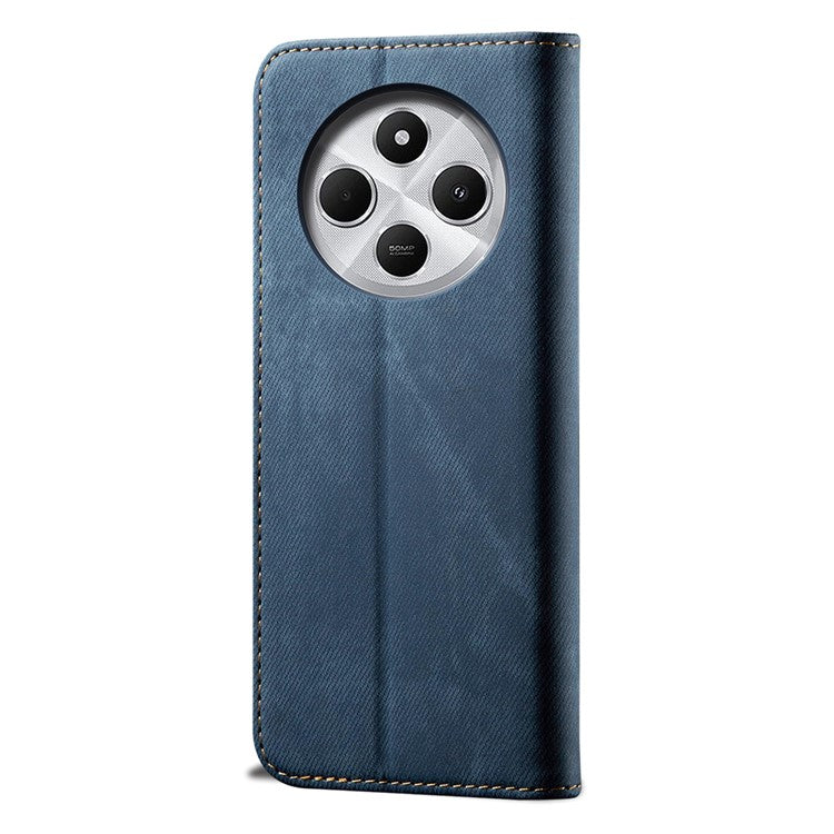 For Xiaomi Poco C75 4G / Redmi 14R 5G / 14C 4G Case Jeans Cloth Texture Anti-Scratch Leather Stand Phone Cover - Blue