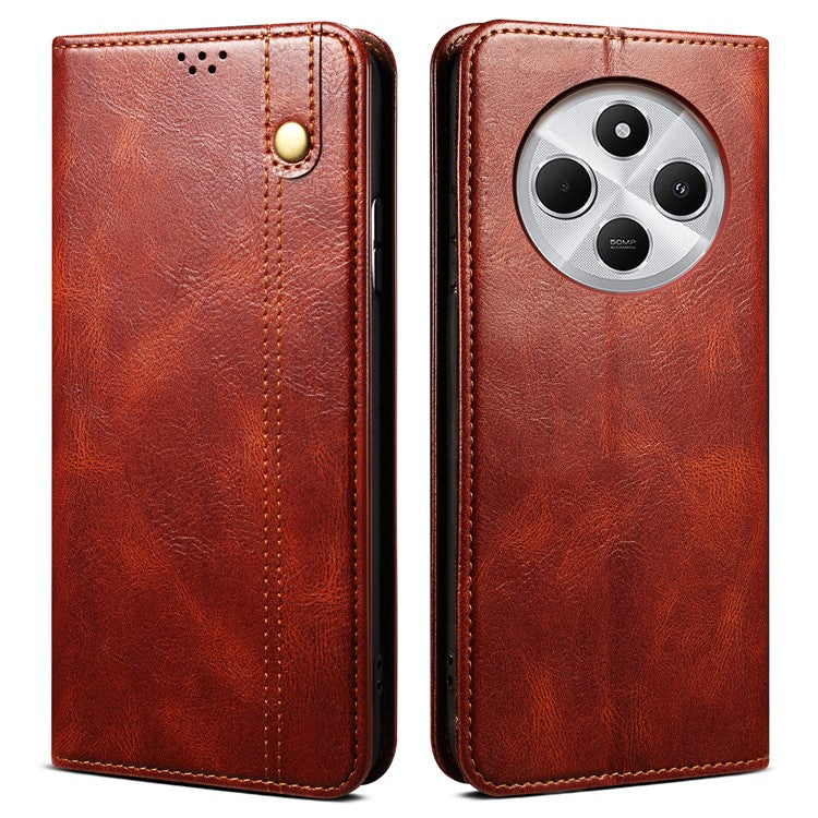 For Xiaomi Poco C75 4G / Redmi 14R 5G / 14C 4G Case Crazy Horse Texture Waxy Leather Wallet Stand Phone Cover - Brown