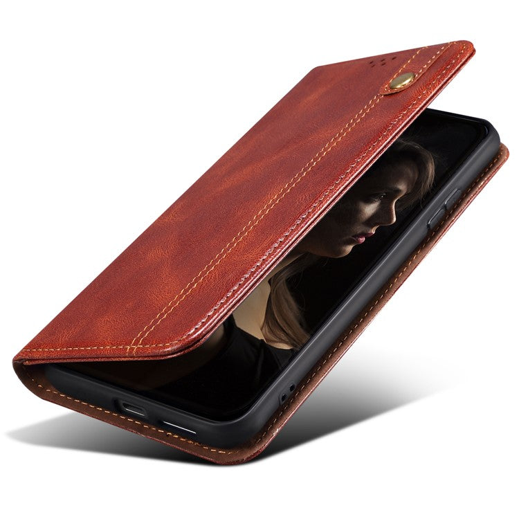 For Xiaomi Poco C75 4G / Redmi 14R 5G / 14C 4G Case Crazy Horse Texture Waxy Leather Wallet Stand Phone Cover - Brown