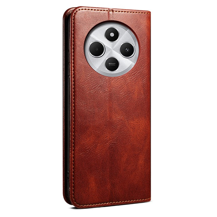 For Xiaomi Poco C75 4G / Redmi 14R 5G / 14C 4G Case Crazy Horse Texture Waxy Leather Wallet Stand Phone Cover - Brown