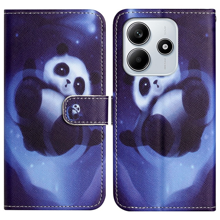 For Xiaomi Redmi Note 14 5G Case Pattern Print PU Leather Wallet Phone Cover Cross Texture - Panda