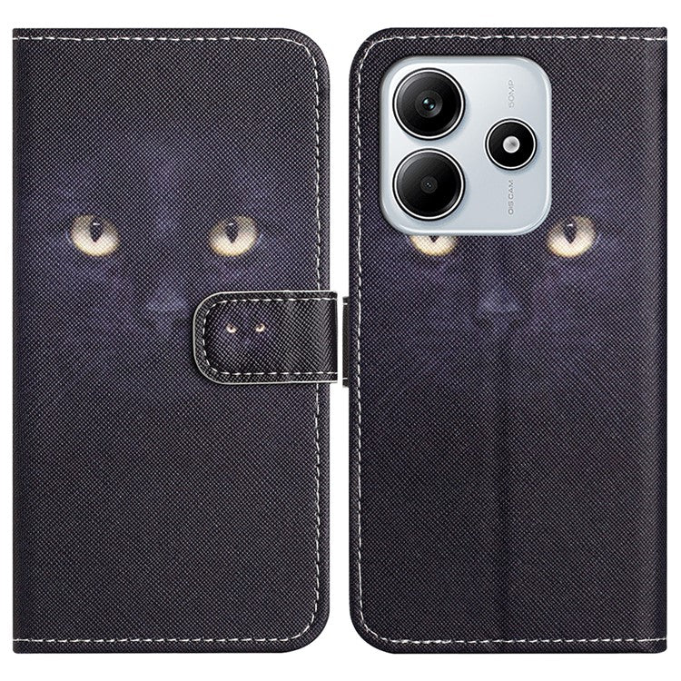 For Xiaomi Redmi Note 14 5G Case Pattern Print PU Leather Wallet Phone Cover Cross Texture - Cat's Eye