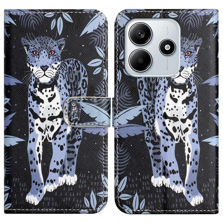 For Xiaomi Redmi Note 14 5G Case Pattern Print PU Leather Wallet Phone Cover Cross Texture - Leopard