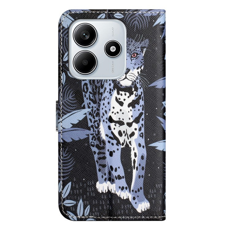 For Xiaomi Redmi Note 14 5G Case Pattern Print PU Leather Wallet Phone Cover Cross Texture - Leopard