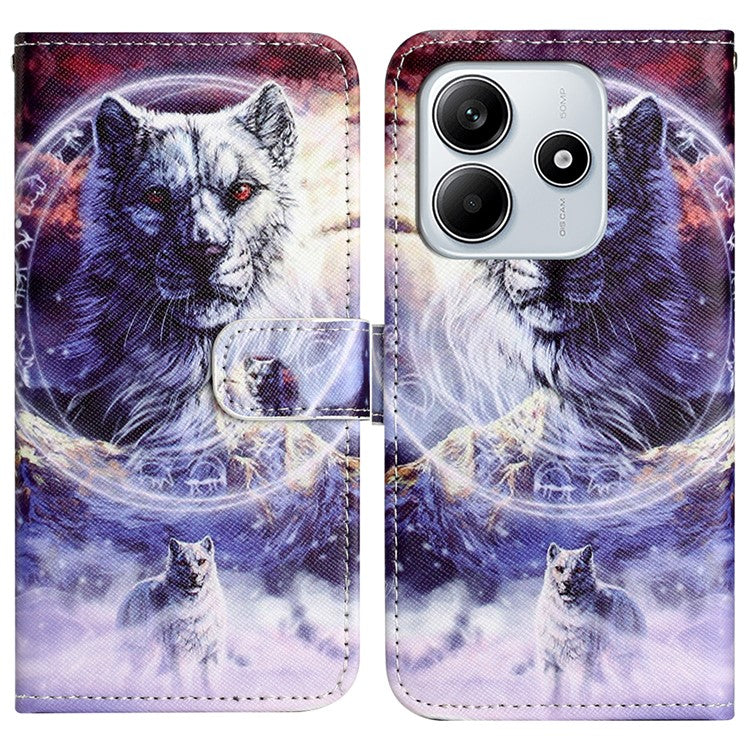 For Xiaomi Redmi Note 14 5G Case Pattern Print PU Leather Wallet Phone Cover Cross Texture - Snow Wolf