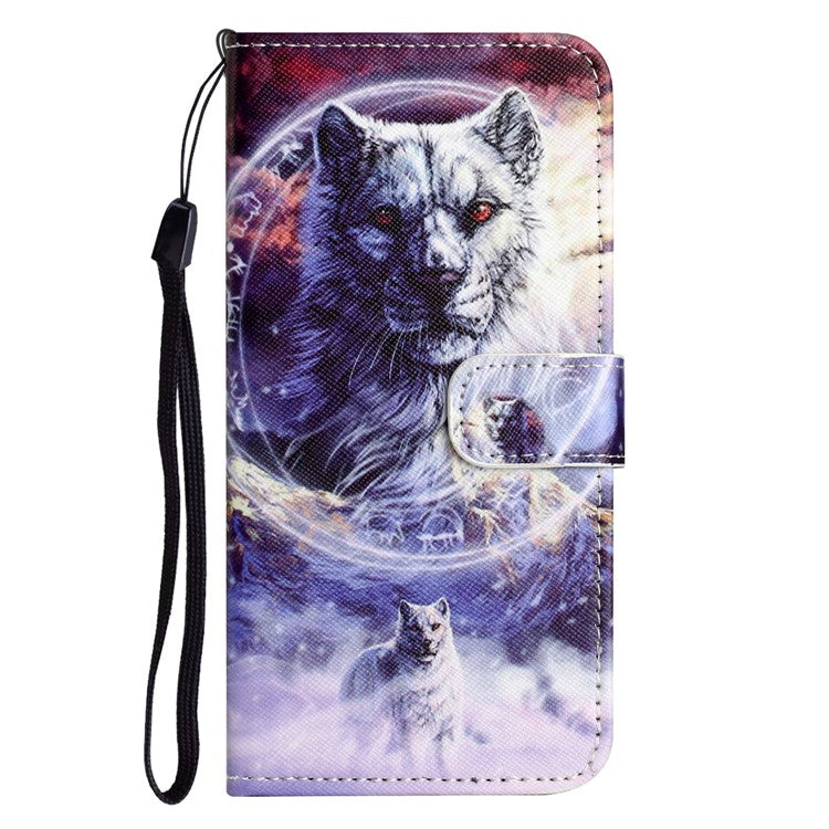 For Xiaomi Redmi Note 14 5G Case Pattern Print PU Leather Wallet Phone Cover Cross Texture - Snow Wolf