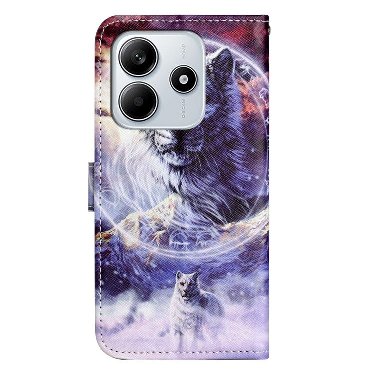 For Xiaomi Redmi Note 14 5G Case Pattern Print PU Leather Wallet Phone Cover Cross Texture - Snow Wolf