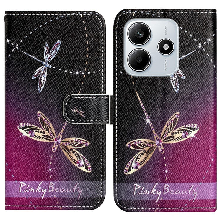 For Xiaomi Redmi Note 14 5G Case Pattern Print PU Leather Wallet Phone Cover Cross Texture - Dragonfly