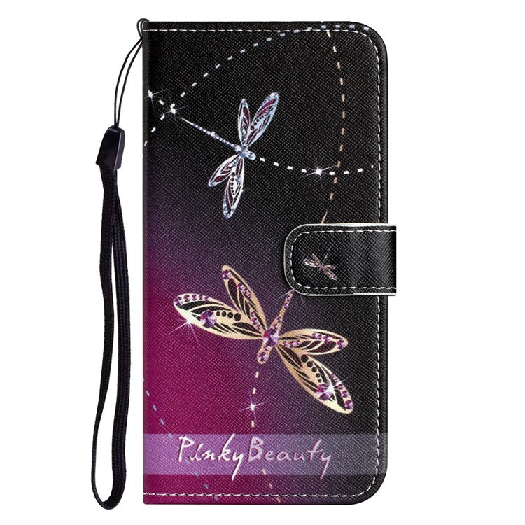 For Xiaomi Redmi Note 14 5G Case Pattern Print PU Leather Wallet Phone Cover Cross Texture - Dragonfly