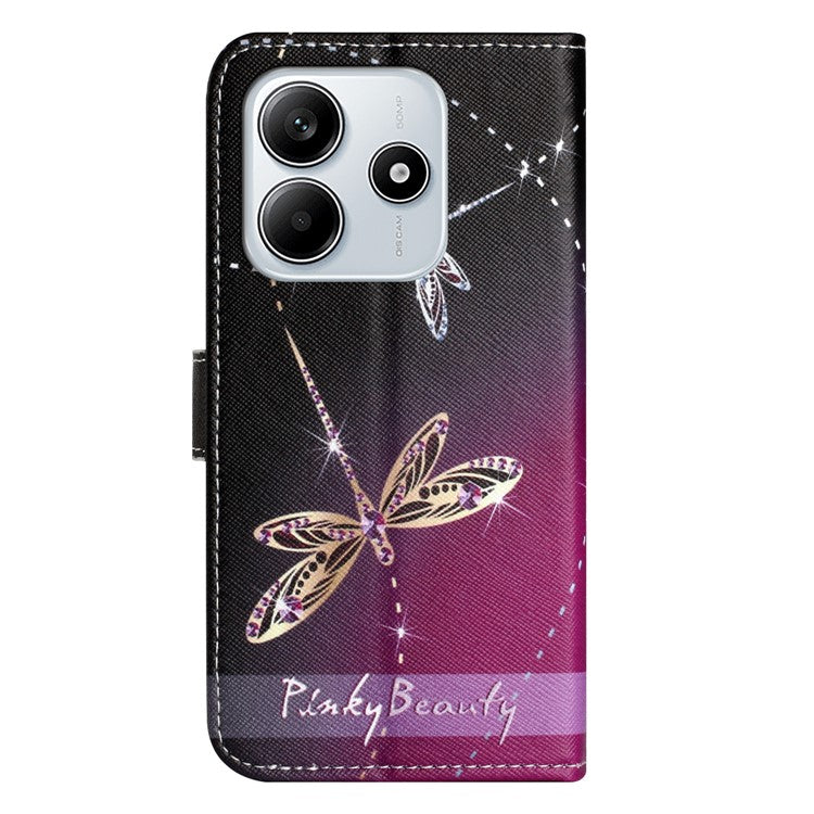 For Xiaomi Redmi Note 14 5G Case Pattern Print PU Leather Wallet Phone Cover Cross Texture - Dragonfly