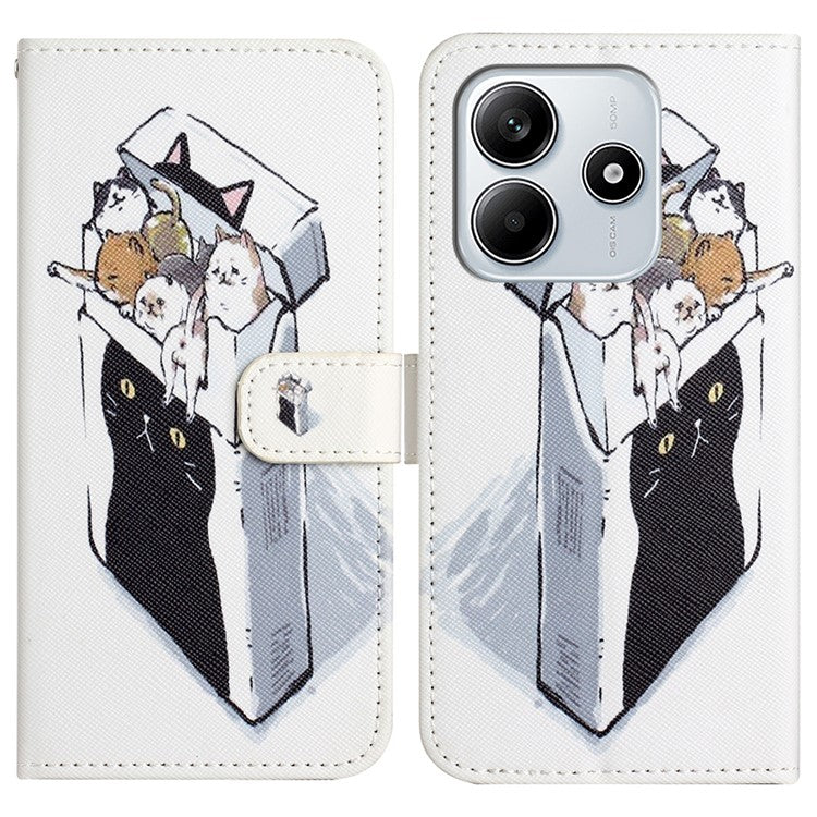 For Xiaomi Redmi Note 14 5G Case Pattern Print PU Leather Wallet Phone Cover Cross Texture - Cats