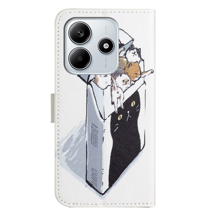 For Xiaomi Redmi Note 14 5G Case Pattern Print PU Leather Wallet Phone Cover Cross Texture - Cats