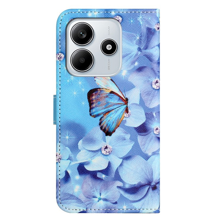 For Xiaomi Redmi Note 14 5G Case Pattern Print PU Leather Wallet Phone Cover Cross Texture - Flower and Butterfly