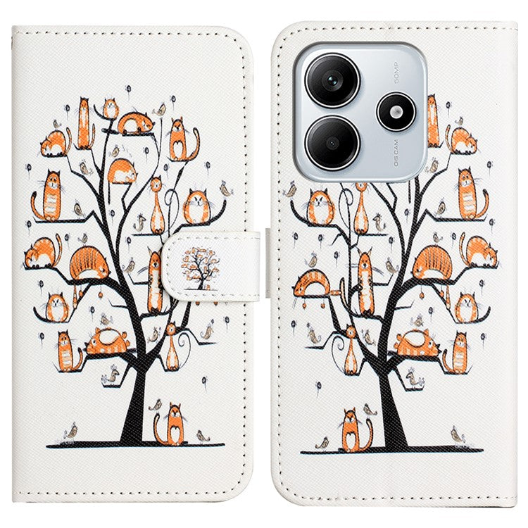 For Xiaomi Redmi Note 14 5G Case Pattern Print PU Leather Wallet Phone Cover Cross Texture - Cat and Tree