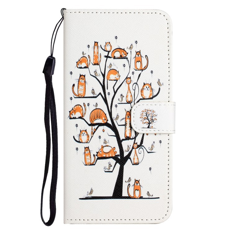 For Xiaomi Redmi Note 14 5G Case Pattern Print PU Leather Wallet Phone Cover Cross Texture - Cat and Tree