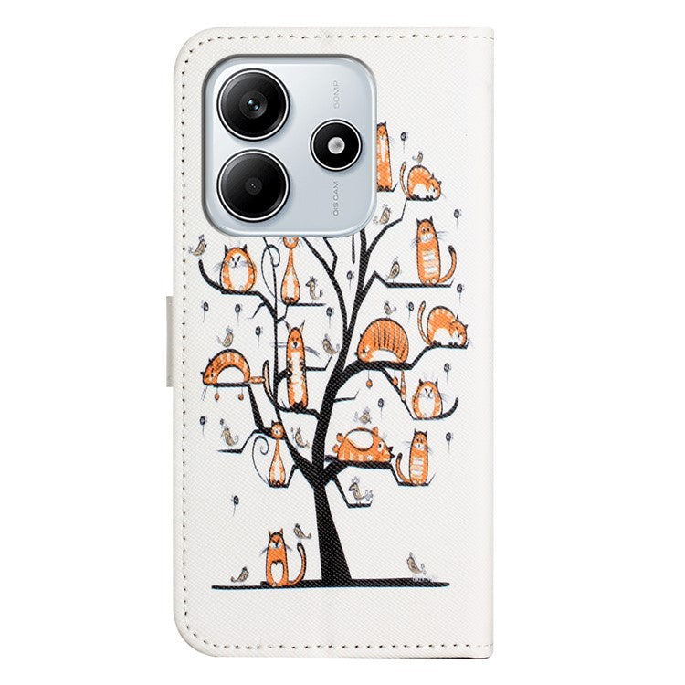 For Xiaomi Redmi Note 14 5G Case Pattern Print PU Leather Wallet Phone Cover Cross Texture - Cat and Tree