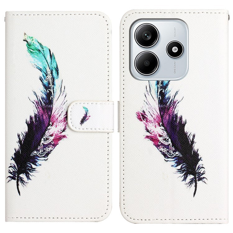 For Xiaomi Redmi Note 14 5G Case Pattern Print PU Leather Wallet Phone Cover Cross Texture - Feather