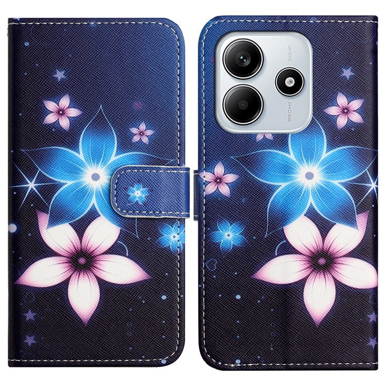 For Xiaomi Redmi Note 14 5G Case Pattern Print PU Leather Wallet Phone Cover Cross Texture - Blue Flower