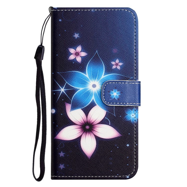 For Xiaomi Redmi Note 14 5G Case Pattern Print PU Leather Wallet Phone Cover Cross Texture - Blue Flower